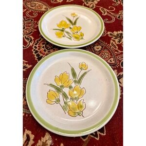70s Stonybrook Stoneware Yellow Floral Plates Set-of-2